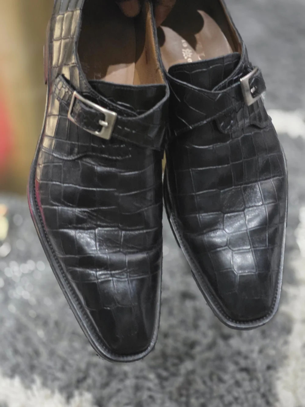 Mezlan Men's Black Croc-Embossed Leather Single Monk Strap Shoes Size 8.5M